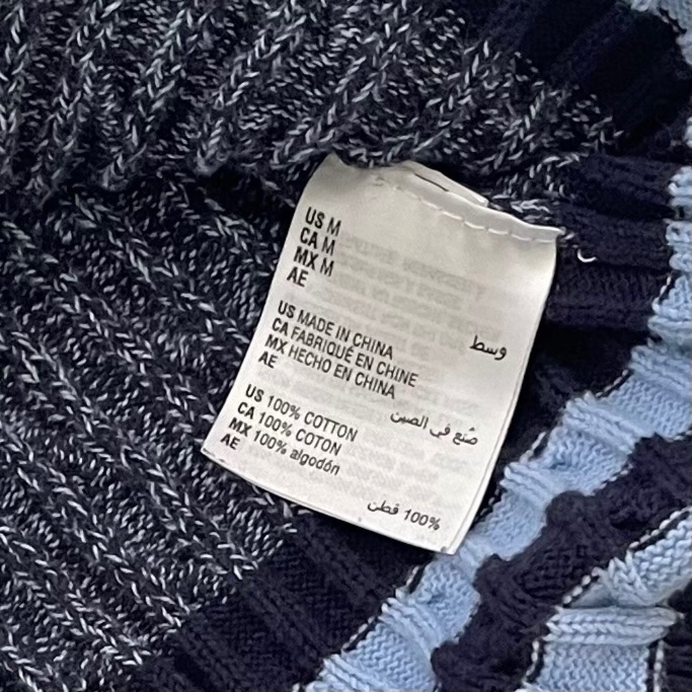 Karen Scott V-Neck Striped Cuff Sweater Blue Ribbed Knit Cotton Blend Top Size M - Picture 4 of 8